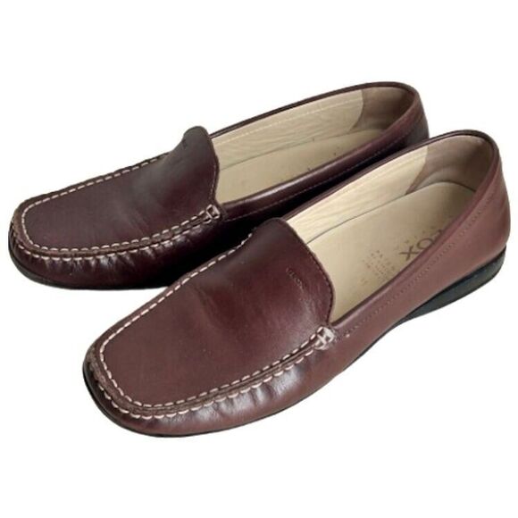 Geox Respira Comfort Shoes Euro 41 Brown Leather Loafers 10 10.5 Square Toe - Picture 2 of 12